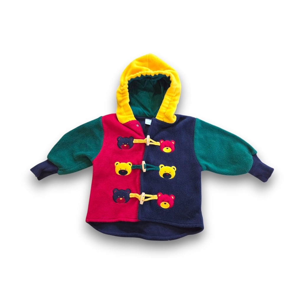 Vintage 90s First Moments Colorblock Hooded Fleece Jacket Teddy Bear Infant 6-9m